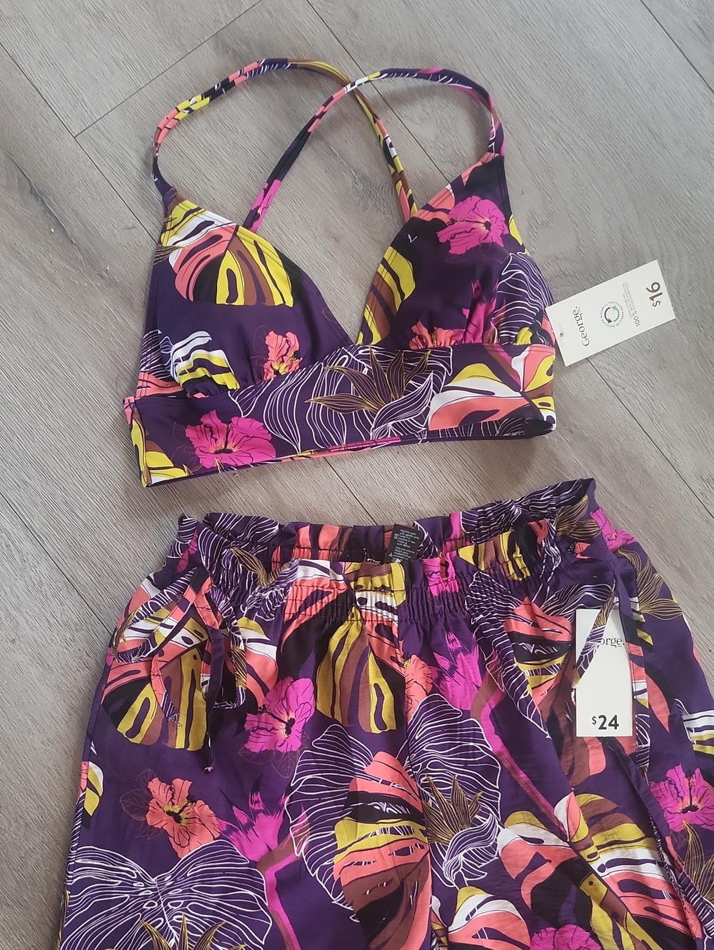 George l Floral Two-Piece Bikini Set - Purple, Pink & Yellow S/XS